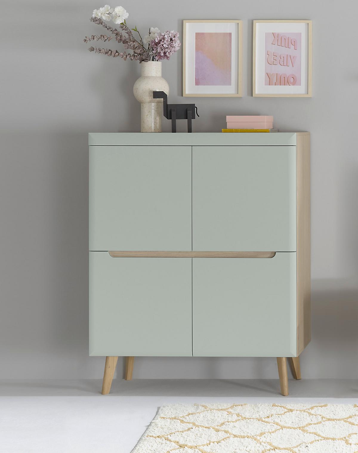 GARDEROBEN-SET 2-teilig Pistazie matt, Scandi Eiche, Garderobenkombination skandinavisch, 227 x 209 cm - Eichefarben/Pastellgrün, Glas/Holz (237/200/40cm) - Furn.Design
