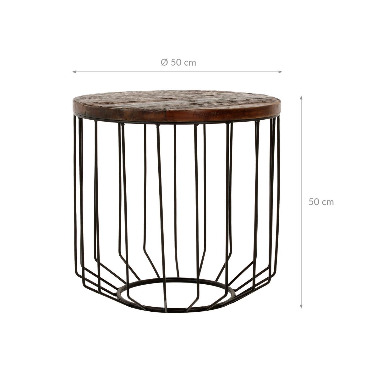 COUCHTISCH rund Ø50x50 cm Natur-Schwarz aus Altholz mit Metallgestell - Braun, Holz (50/50/50cm) - WOMO-DESIGN