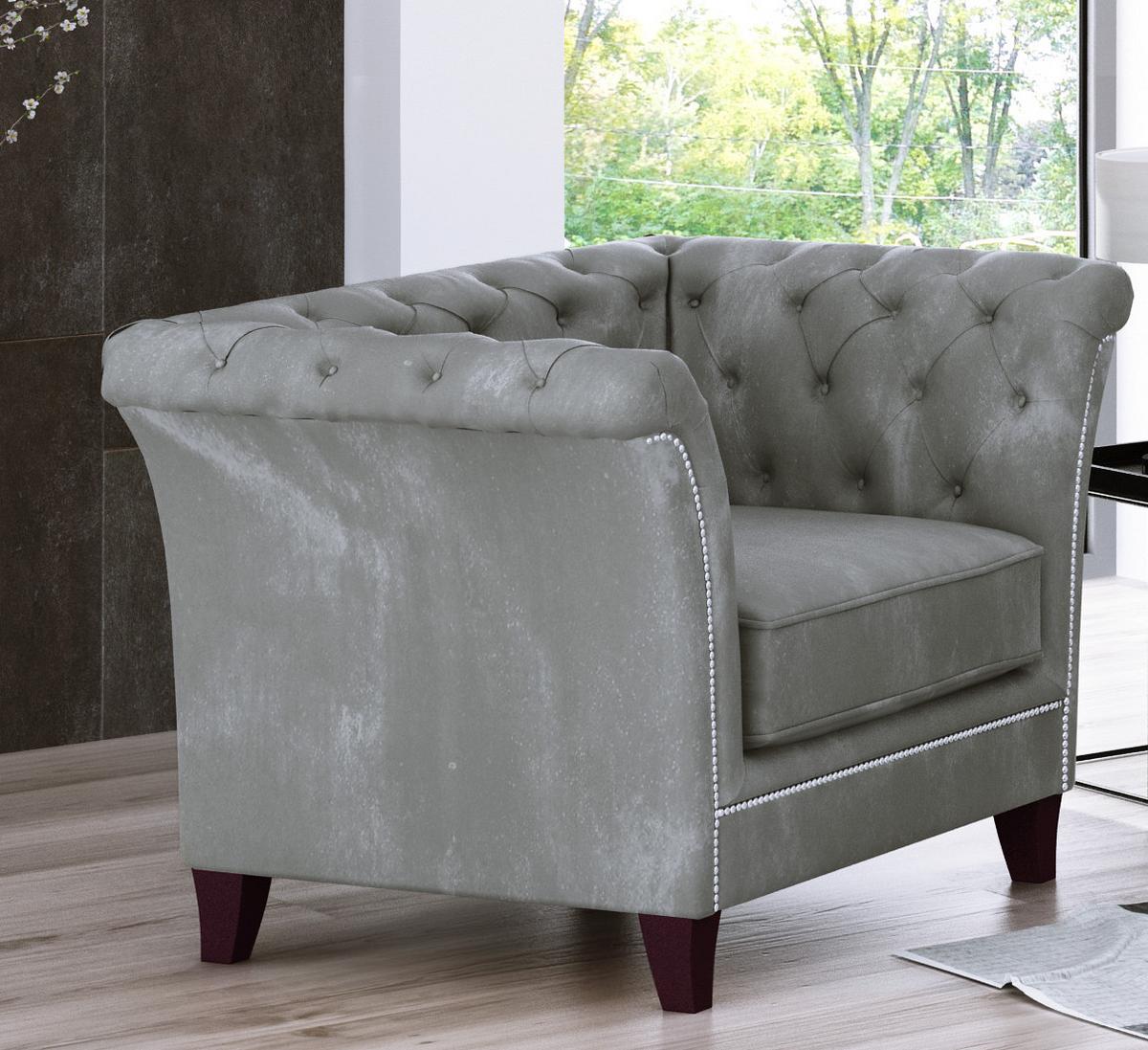 CHESTERFIELD-SESSEL Fusion Grau Samt - Braun/Grau, Holz/Textil (116/75/82cm) - S-Style Möbel