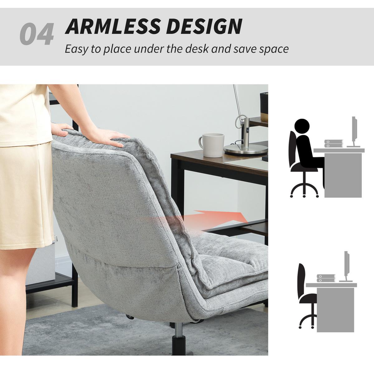 BÜROSTUHL Ohne Armlehnen Gepolsterter Schreibtischstuhl mit Breiter Polster - Schwarz/Grau, Textil/Metall (63.5/102/81cm) - HOMCOM