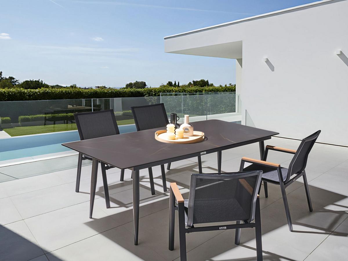 GARTENTISCH 180/90 cm Marmor Optik Grauer Marmor Tolentino - Dunkelgrau, Kunststoff (180/90/75cm) - Beliani