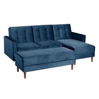 FUNKTIONSSOFA mit Hocker Katunia Samtvelours dunkelblau - Dunkelblau, Kunststoff (222/92/144cm) - 58aufmkessel