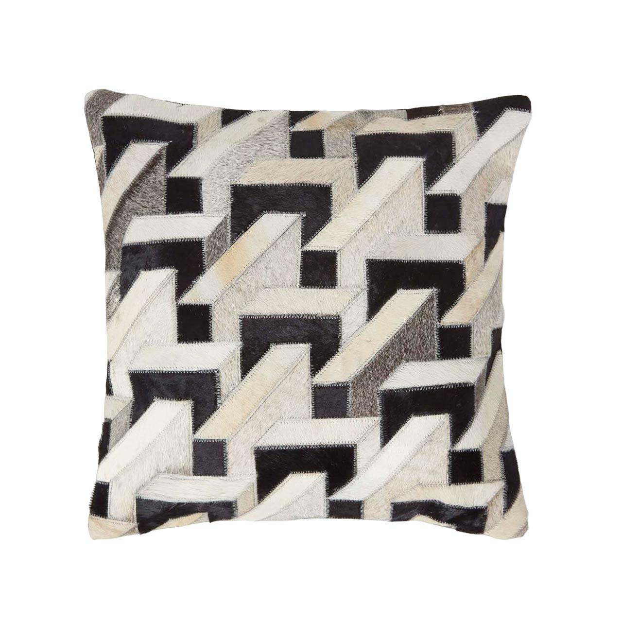 PATCHWORK-KISSEN Fell & Leder 45/45 cm geometrisch - Multicolor, Leder/Textil (45/45cm) - Homescapes
