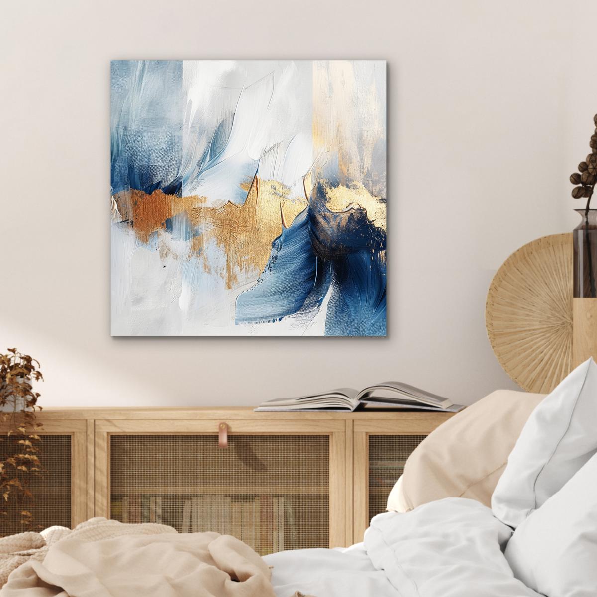 METALLBILD Gold - Blau - Aquarell - Kunst - Modern 50x50 cm - Hellblau, Metall (50/50cm) - MuchoWow