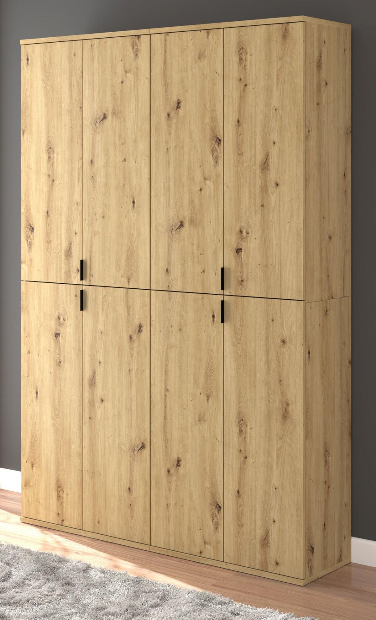 GARDEROBENSCHRANK Eiche 122 cm, Flurschrank mit flexibler Inneneinteilung - Schwarz/Eiche Artisan, Holzwerkstoff/Metall (122/193/34cm) - Inn.Furn