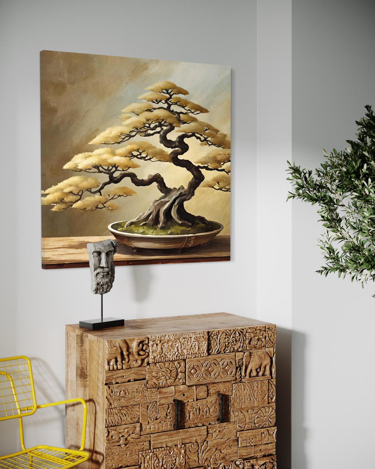 WANDBILD bonsai baum japan - Beige, Textil (40/40cm) - Feeby