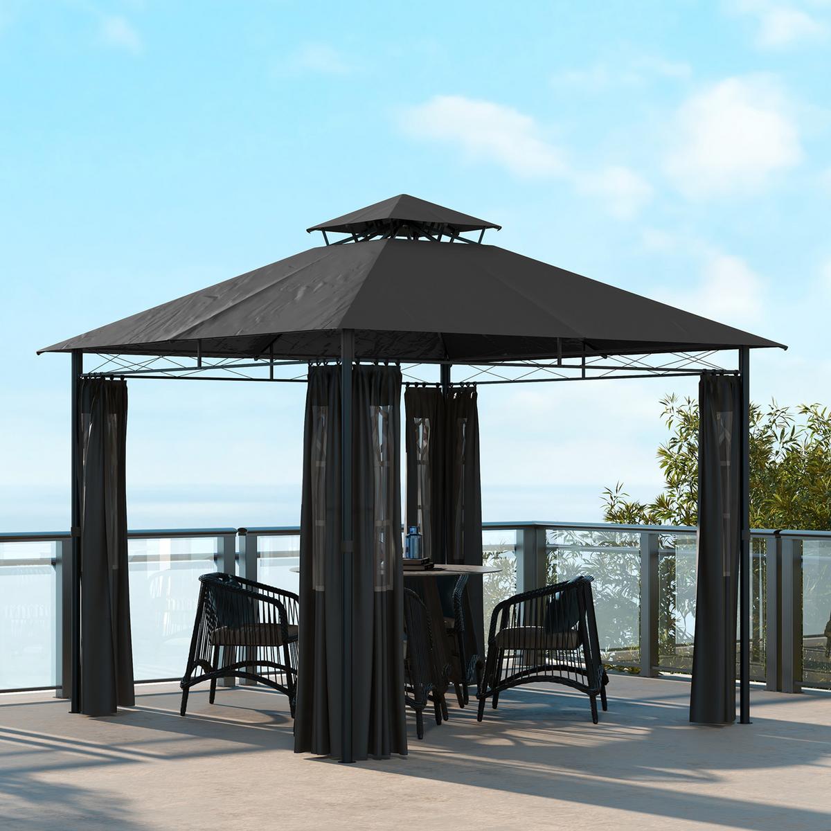 PAVILLON, Dunkelgrau, Metall, Polyester - Dunkelgrau, Metall (300/288/300cm) - Outsunny