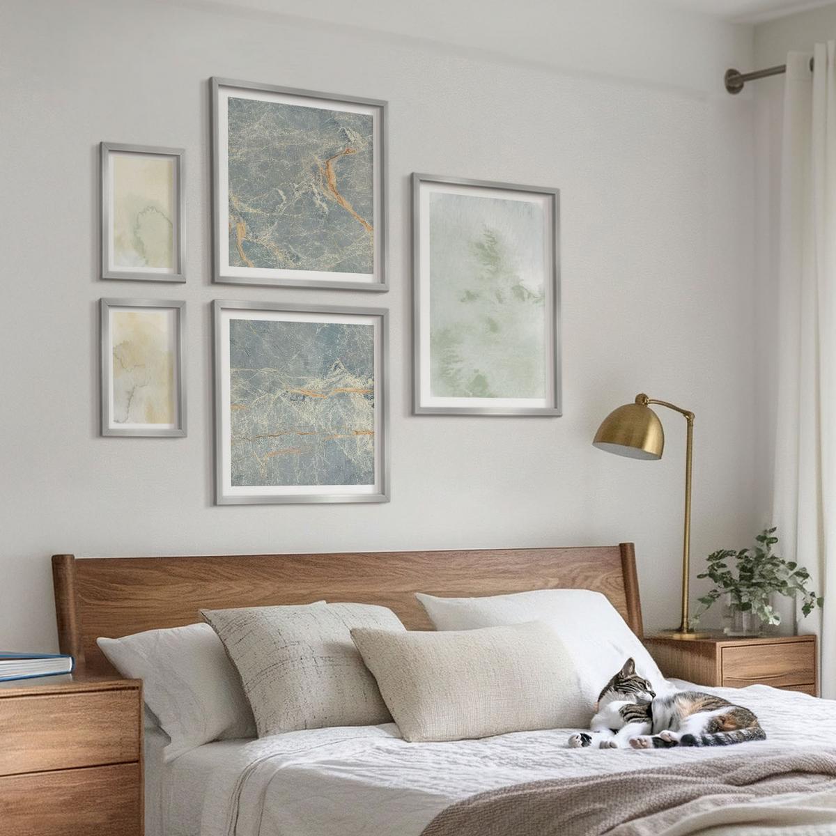 BILDER SET 5er Set - 50x50 cm & 20x30 cm & 40x60 cm Silberner Rahmen - Pastellfarben auf Aquarellleinwand - Silberfarben, Kunststoff (40/60cm) - TULUP
