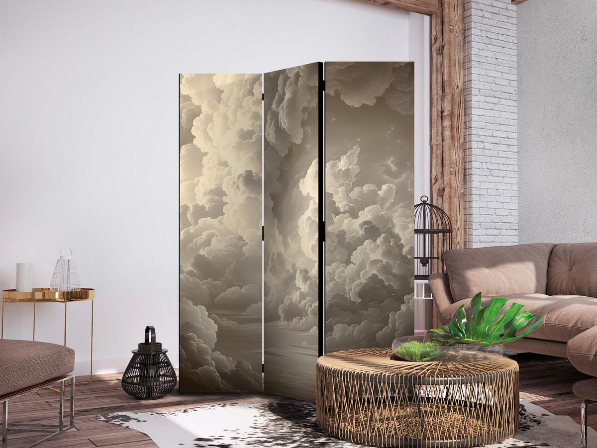 PARAVENT Einseitig Bedruckter 3-tlg 135x172 cm Beige Wolken im Boho - Beige, Holz/Textil (135/172/3cm) - Muralo