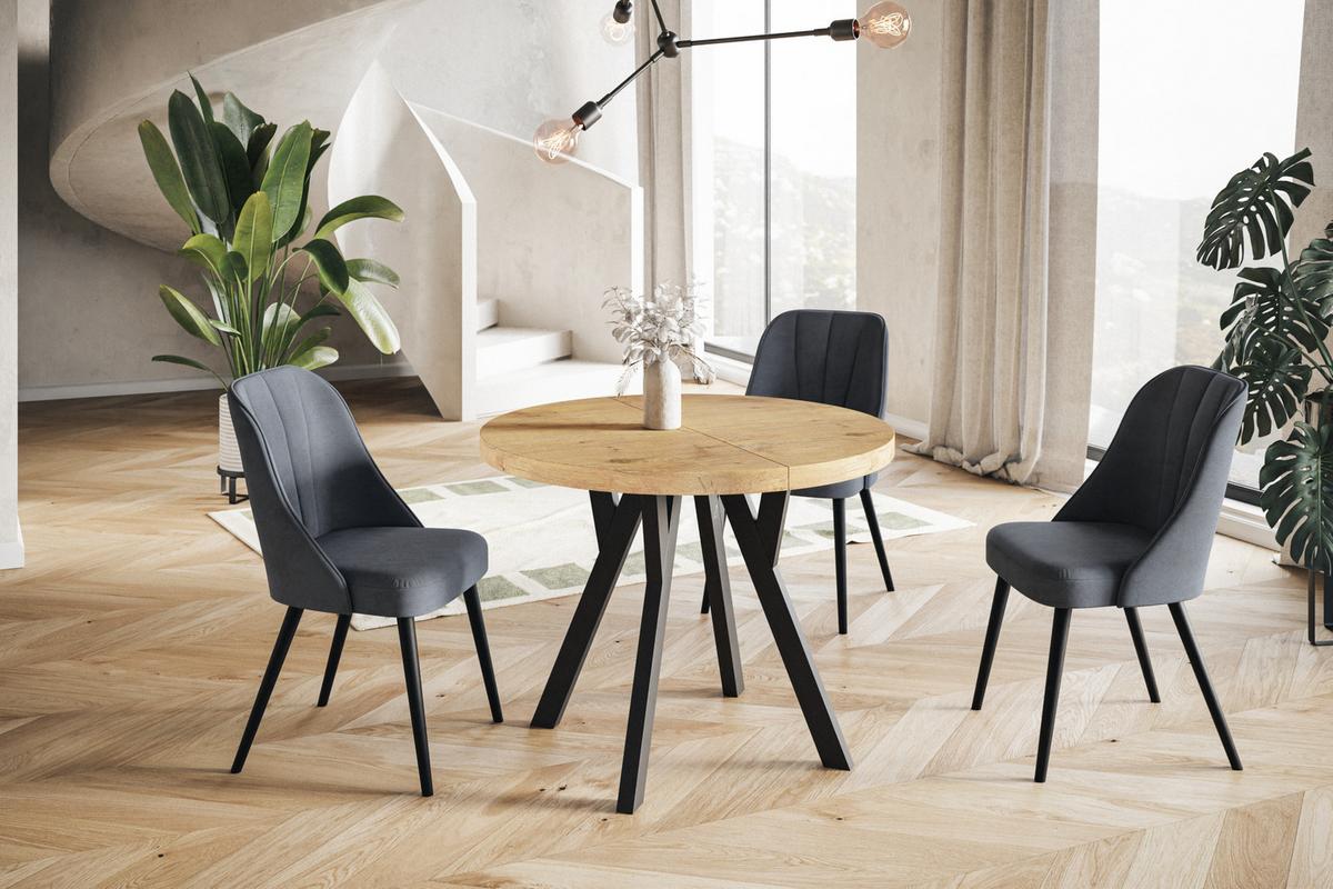 RUNDER Esstisch ausziehbar – Moderner Wohnzimmertisch und Küchentisch – Tisch mit Stabile Konstruktion, Durchmesser 80 cm - 130 cm - Farbe Lancelot - Beige/Schwarz, Holzwerkstoff (80/80/77cm) - Alpi-Möbel