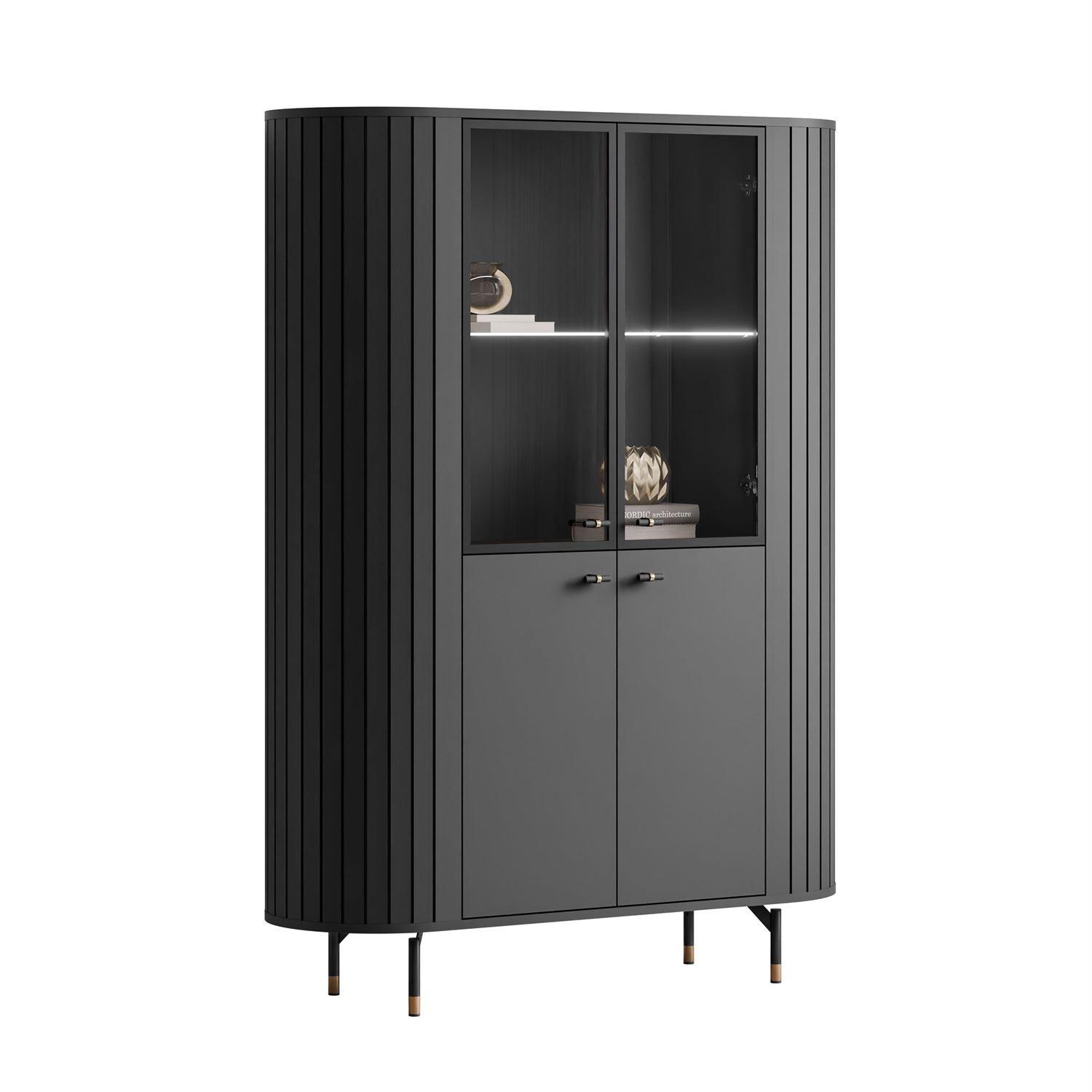 VITRINE ELODIE mit LED-Beleuchtung Schwarz - Schwarz, Holzwerkstoff (112/155/40cm) - Lookway