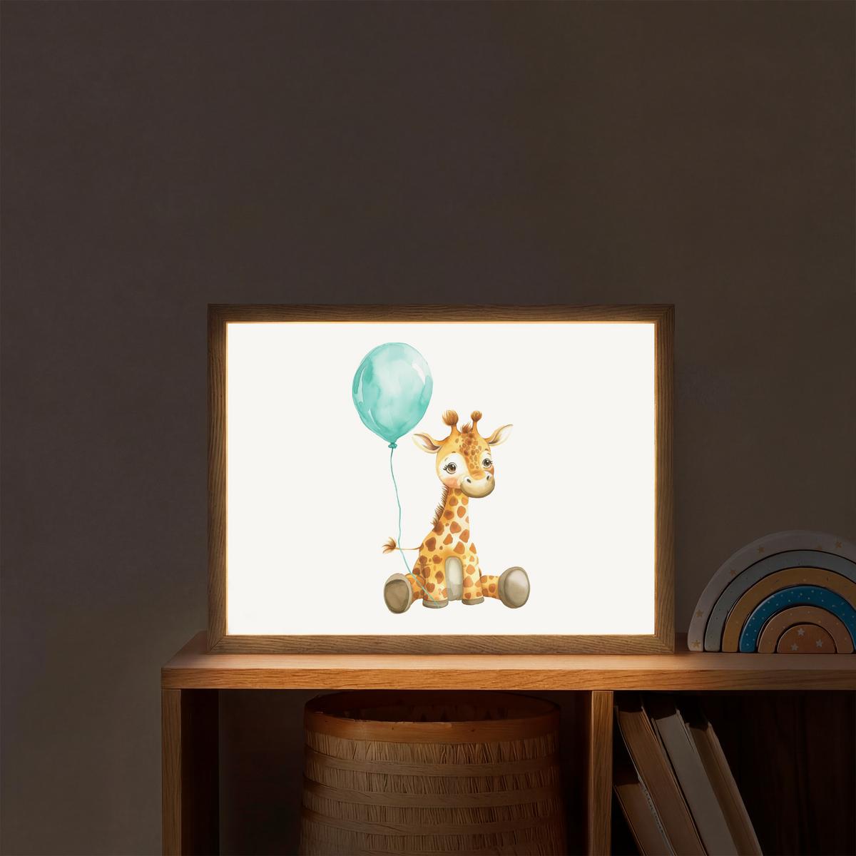 WANDLEUCHTE MIT AKKU Giraffe - Baby - Tiere - Blauer Ballon 40x30 cm - Weiß, Holzwerkstoff (40/30/8cm) - OnlyWow
