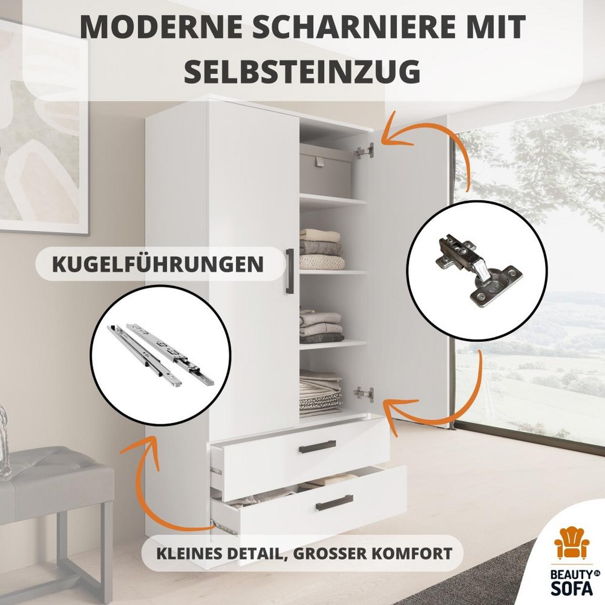 DREHTÜRENSCHRANK Trend, mit Schubladen, Kaschmir - Kaschmir/Schwarz, Holzwerkstoff (90/180/50cm) - Beautysofa