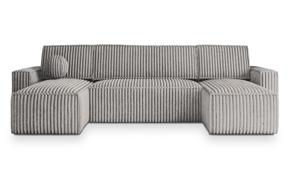WOHNLANDSCHAFT PESANO T Hellgrau Kordstoff mit Schlaffunktion - Hellgrau/Grau, Holz/Kunststoff (306/85/140cm) - MASSENO