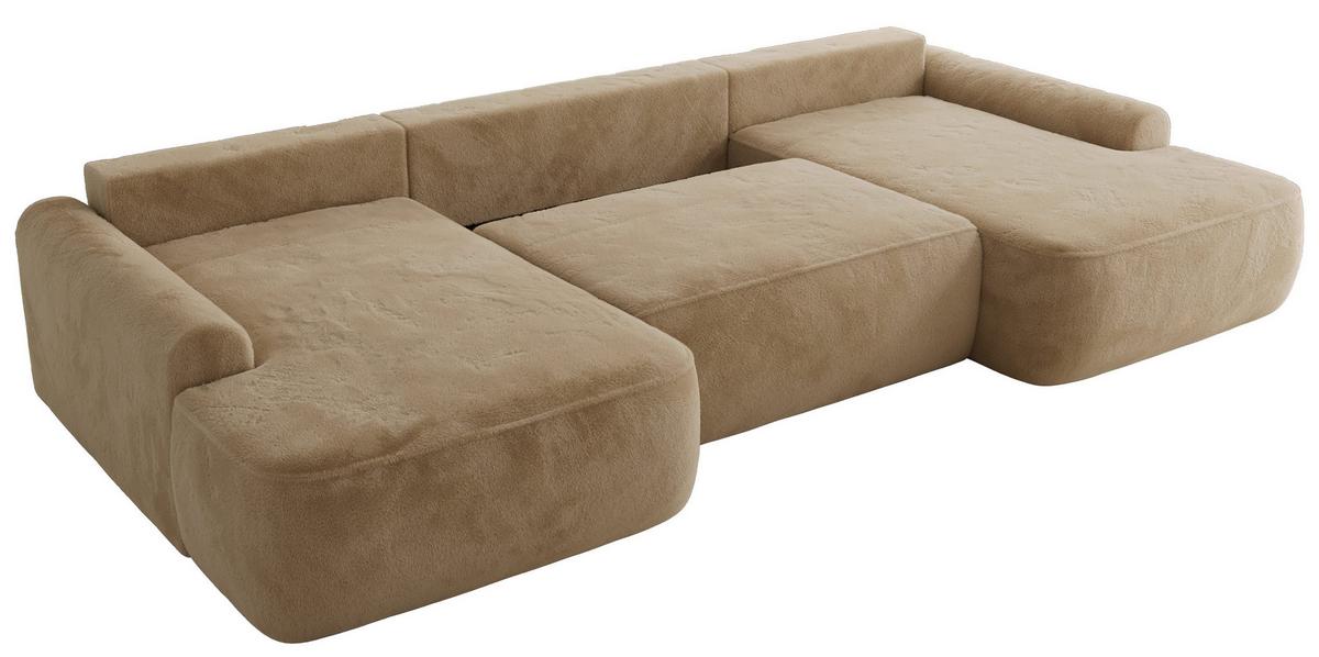 WOHNLANDSCHAFT CUBO U Beige Plüsch - Beige/Schwarz, Kunststoff/Textil (370/100/187cm) - MKS
