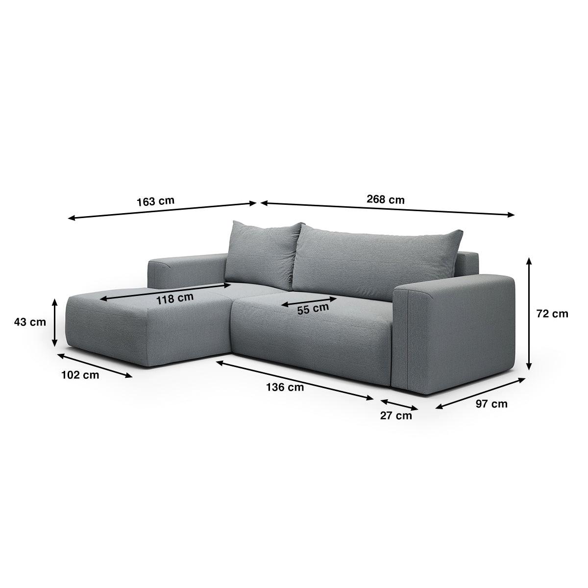 ECKSOFA Bliss 3 Sitzplätze Grau - Grau, Holz (268/163cm) - Petits-meubles