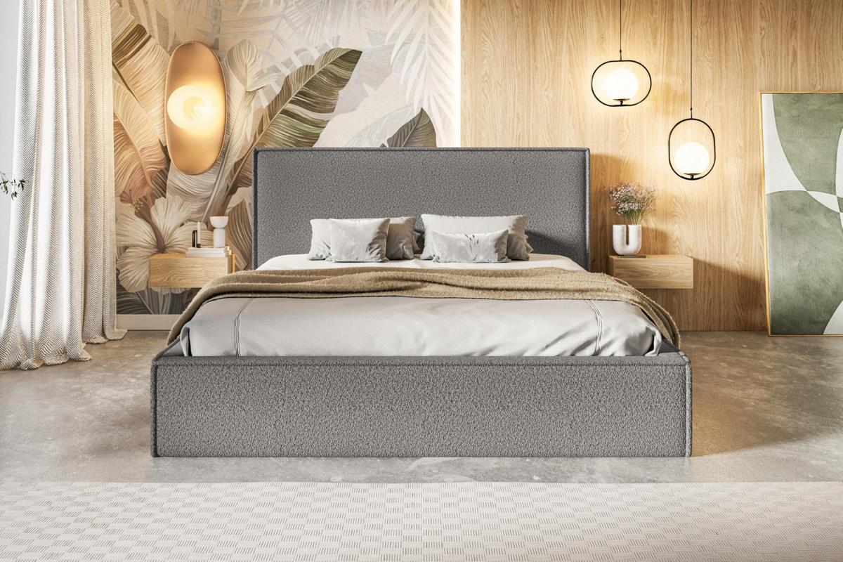 BETT 120x200 - Polsterbett mit Bettkasten und Holzrahmen - Modern Betten - Kuscheliger Catch-Me-Stoff - Kollektion Milano - Grau - Grau, Holz/Textil (120/200cm) - Alpi-Möbel