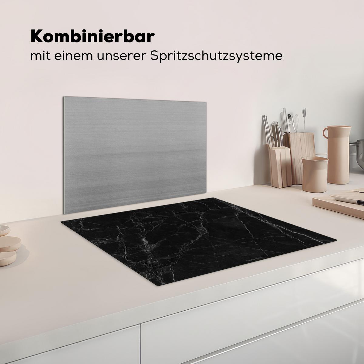 HERDABDECKPLATTE Schwarz - Marmor Herdabdeckung Induktionsfeld 65x52 cm - Schwarz, Kunststoff (65/52/0.2cm) - MuchoWow