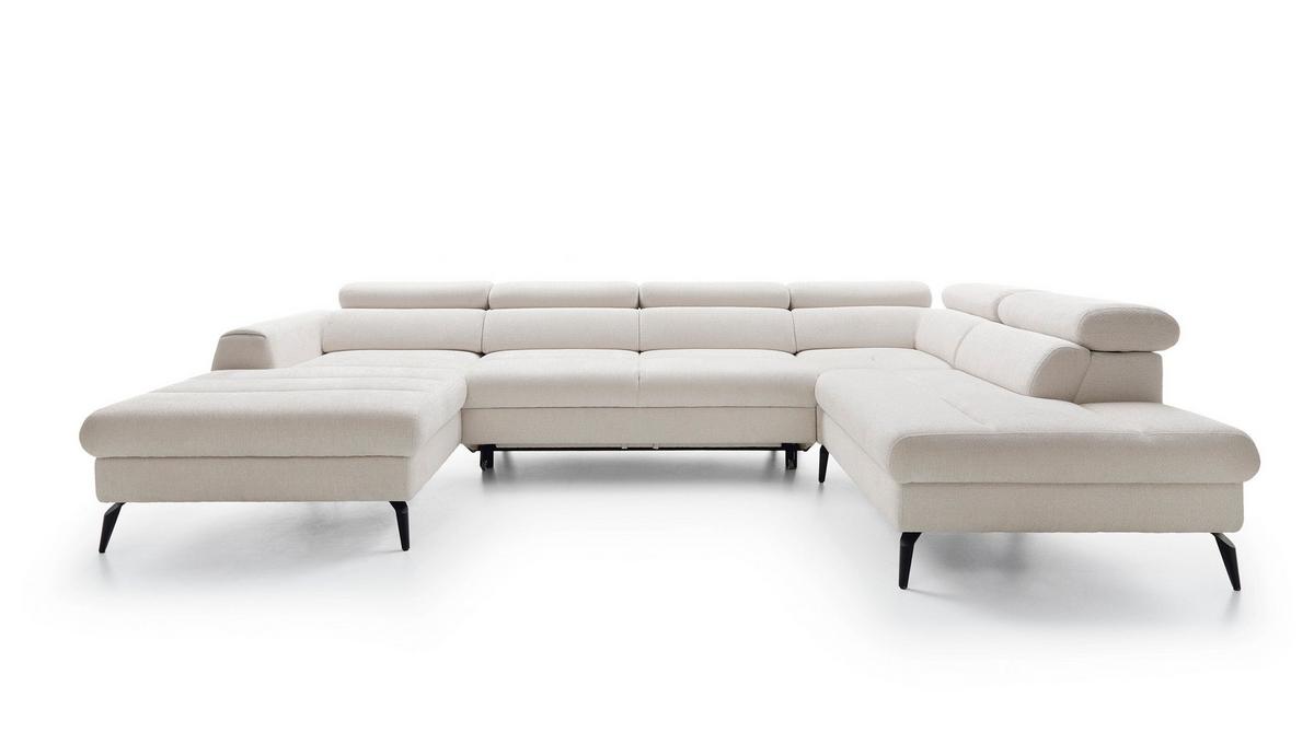 WOHNLANDSCHAFT NOTE Creme Chenille mit Schlaffunktion - Creme, Holz (345/93/257cm) - MASSENO
