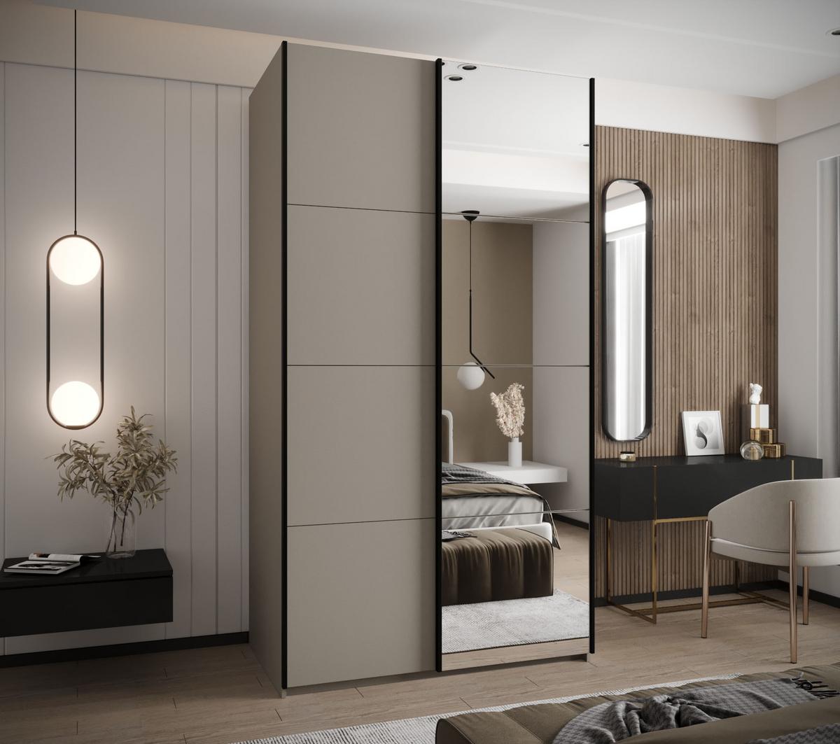 SCHWEBETÜRENSCHRANK 245,5/130/64 2-türig - Kaschmir/Schwarz, Holz/Metall (130/245/64cm) - Abiks Möbel