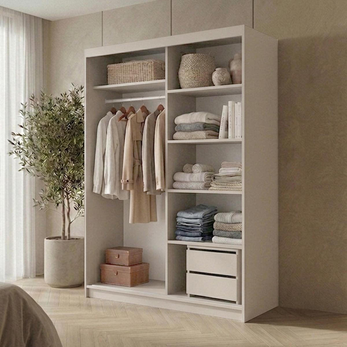 SCHWEBETÜRENSCHRANK Hela mit 2 Türen und Schubkasteneinsatz, 120 cm, Kaschmir - Kaschmir, Holzwerkstoff (120/205/60cm) - Beautysofa