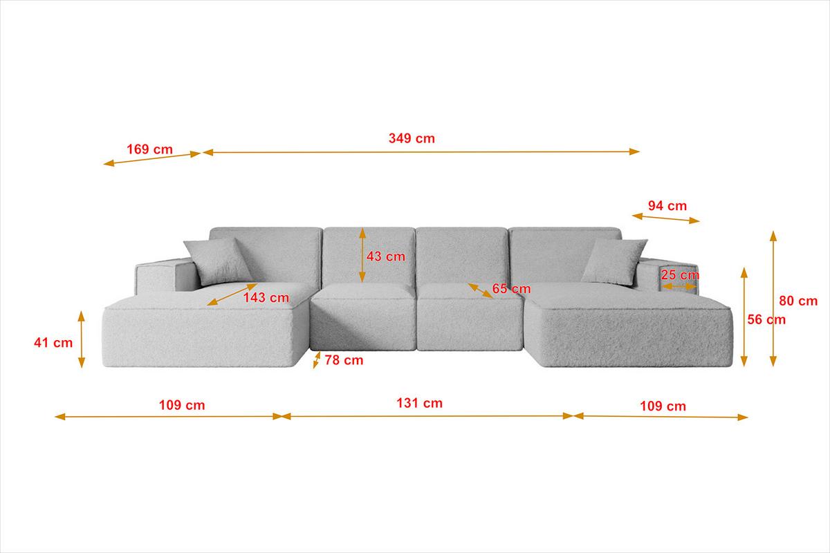 WOHNLANDSCHAFT SIERRA-U - 349x169x80 cm Hellgrau Bouclé - Hellgrau/Schwarz, Holzwerkstoff/Kunststoff (349/80/169cm) - ALTDECOR