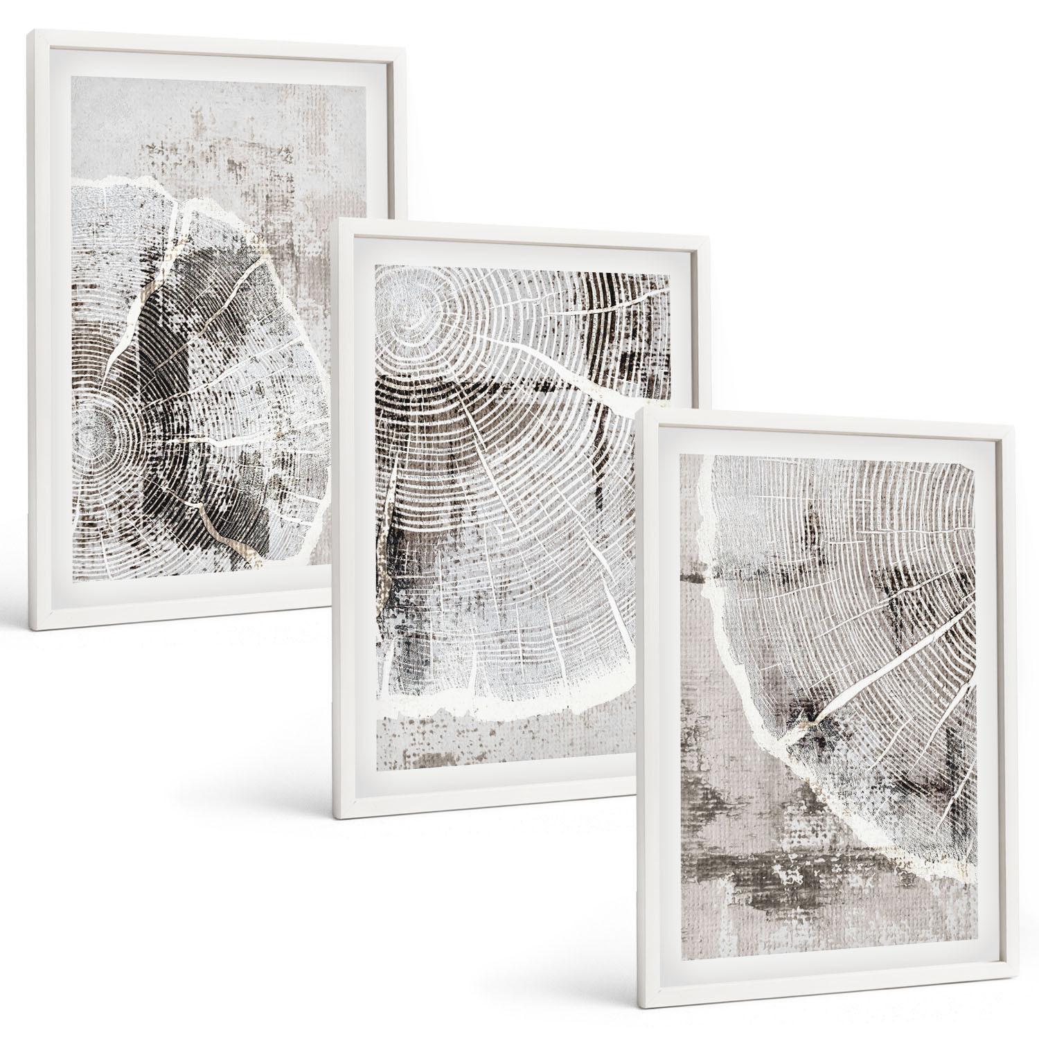 BILDER SET 3er Set - 40x60 cm Weißer Rahmen - Graue Holzmaserungsmuster - Weiß, Kunststoff (40/60cm) - TULUP
