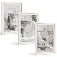 BILDER SET 3er Set - 40x60 cm Weißer Rahmen - Graue Holzmaserungsmuster - Weiß, Kunststoff (40/60cm) - TULUP