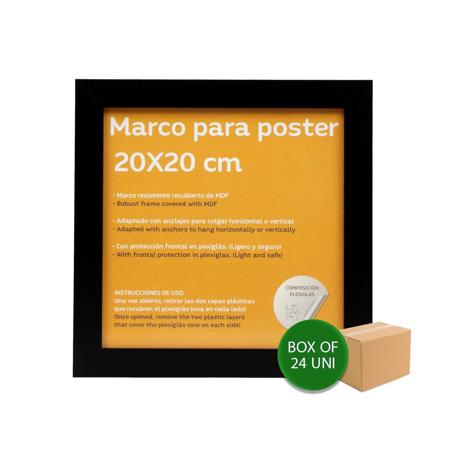 RAHMEN Set mit 24 aus MDF und Acrylglas Schutz und Aussteller für Fotografien, Bilder, Poster, Gemälde, Dekoration für Haus Farbe Schwarz 20X20 cm - Schwarz, Holz (20/3cm) - Nacnic