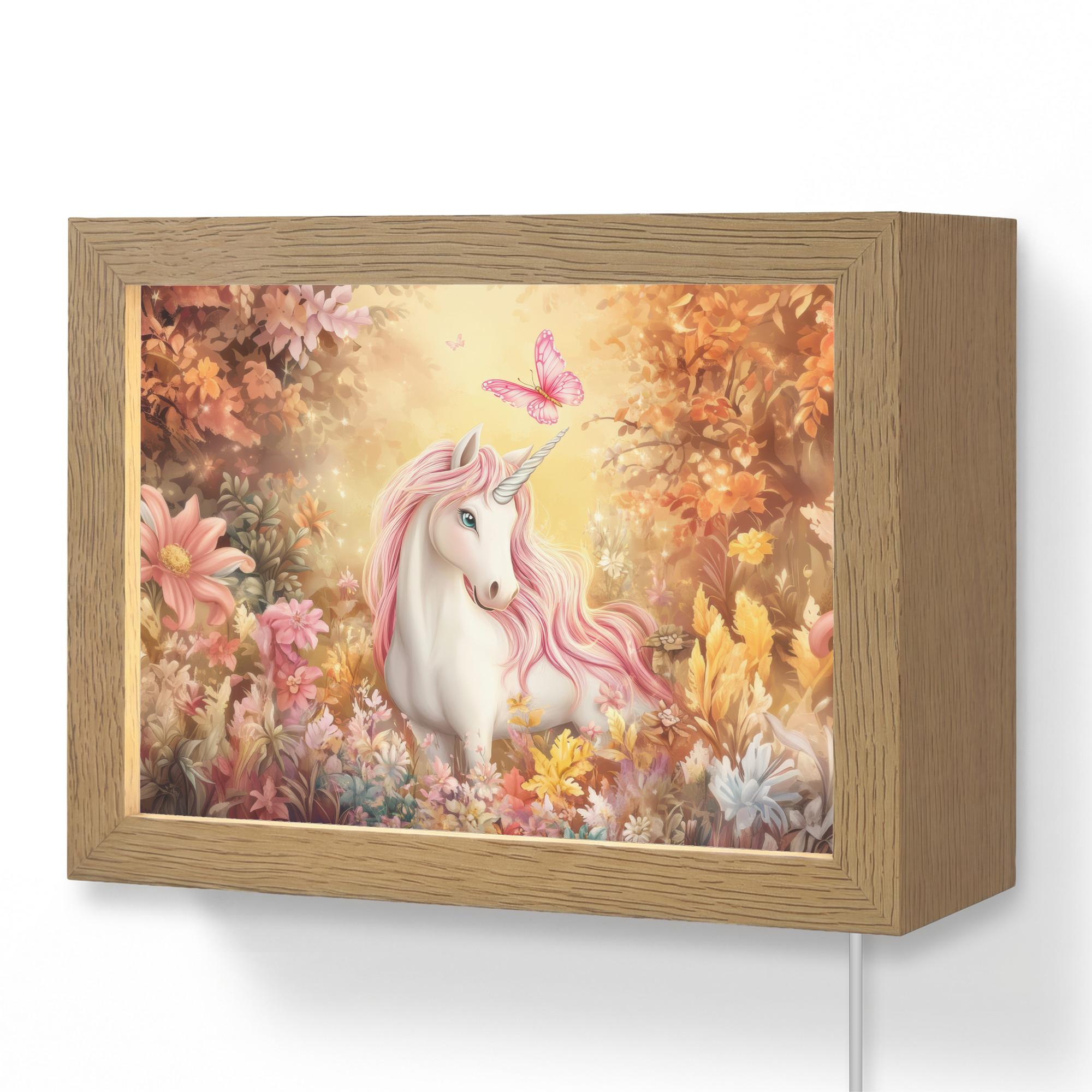 WANDLEUCHTE Einhorn - Blumen - Schmetterling - Rosa 20x15 cm - Beige, Holzwerkstoff (20/15/8cm) - OnlyWow