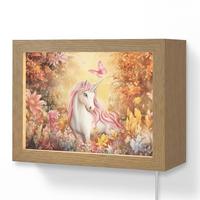 WANDLEUCHTE Einhorn - Blumen - Schmetterling - Rosa 20x15 cm - Beige, Holzwerkstoff (20/15/8cm) - OnlyWow