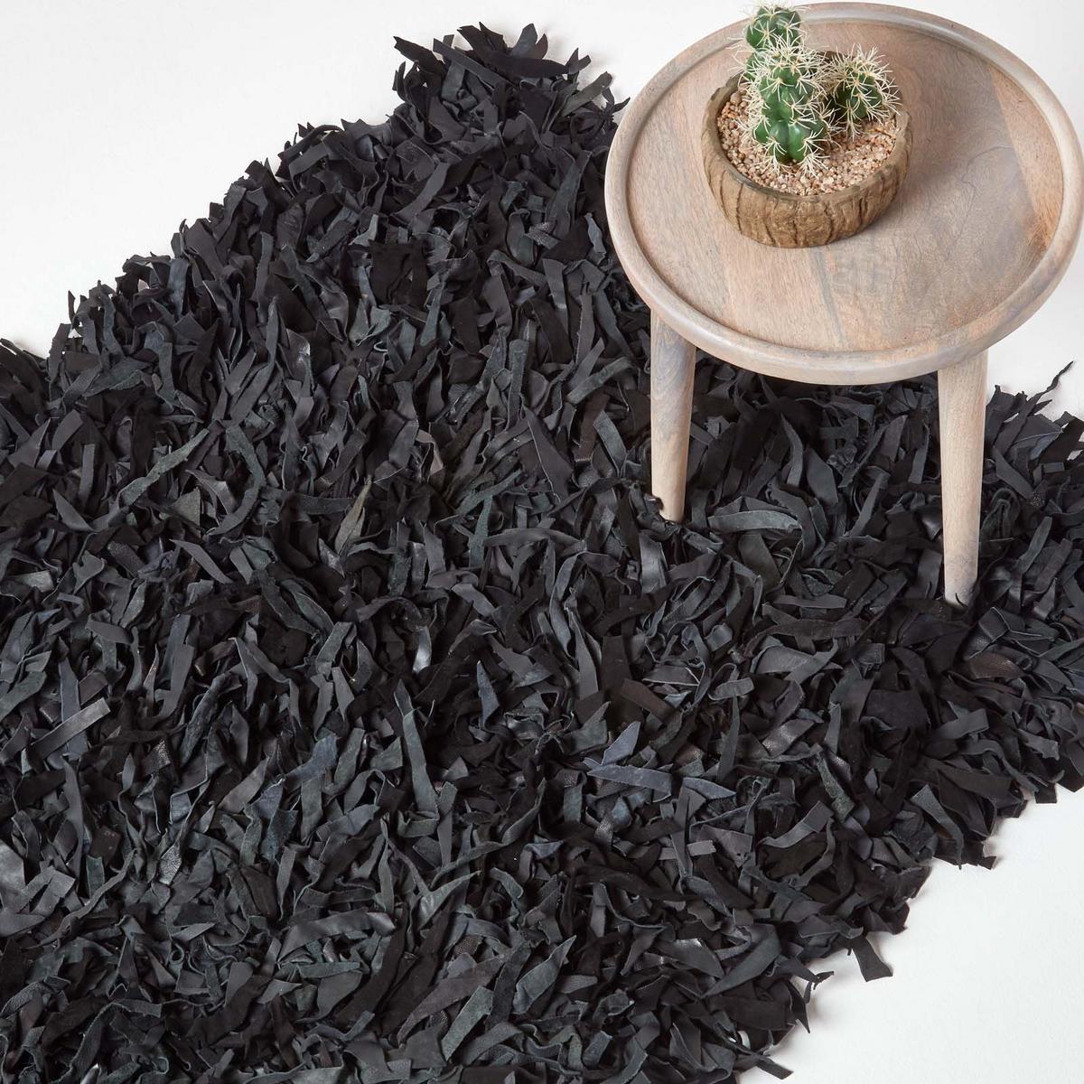 SHAGGY-TEPPICH Dallas 90/150 cm - Schwarz, Leder (90/150cm) - Homescapes