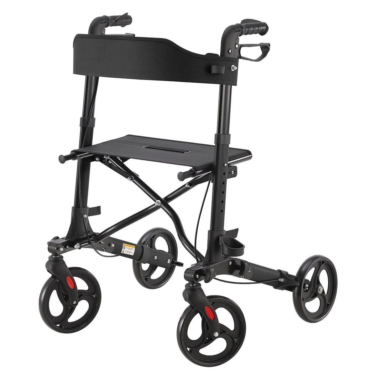 ROLLATOR Vital schwarz klappbar mit Sitzfläche & Einkaufstasche - Schwarz, Metall (63/80/68cm) - Juskys