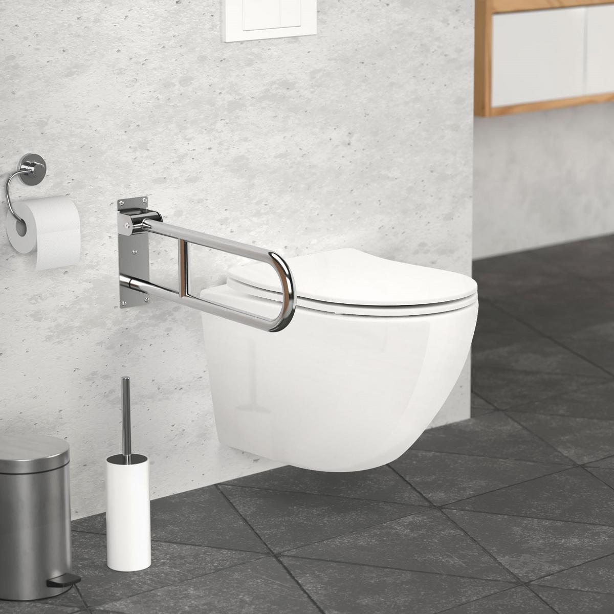 WC HALTEGRIFF 60 cm aus Edelstahl klappbar Belastbar bis 200 kg - Silberfarben, Metall (8/25/60cm) - ML-DESIGN