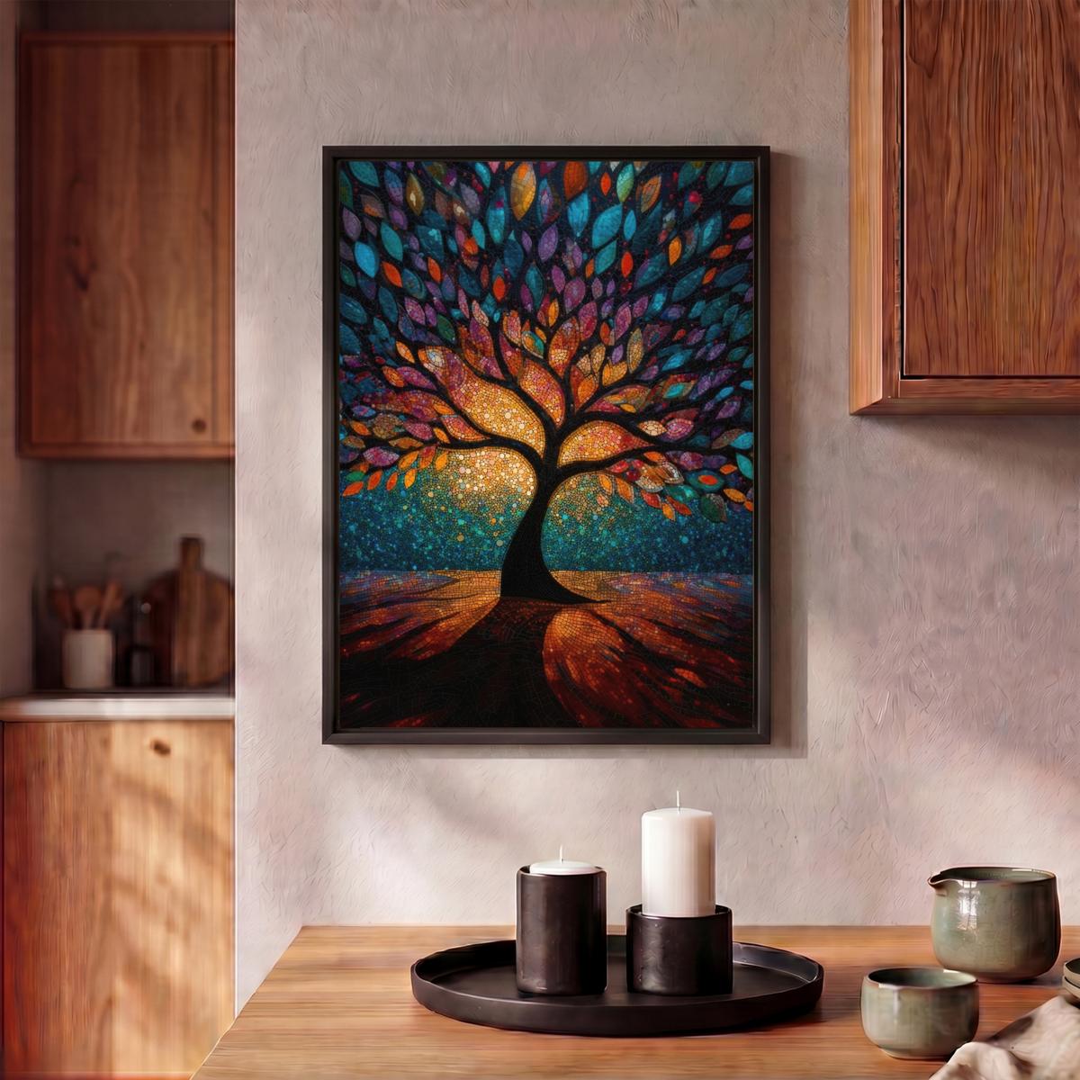 LEINWAND Bilder mit Rahmen - Mosaik - Bunt - Baum - Äste - 30x40 - Multicolor, Textil (30/40cm) - MuchoWow