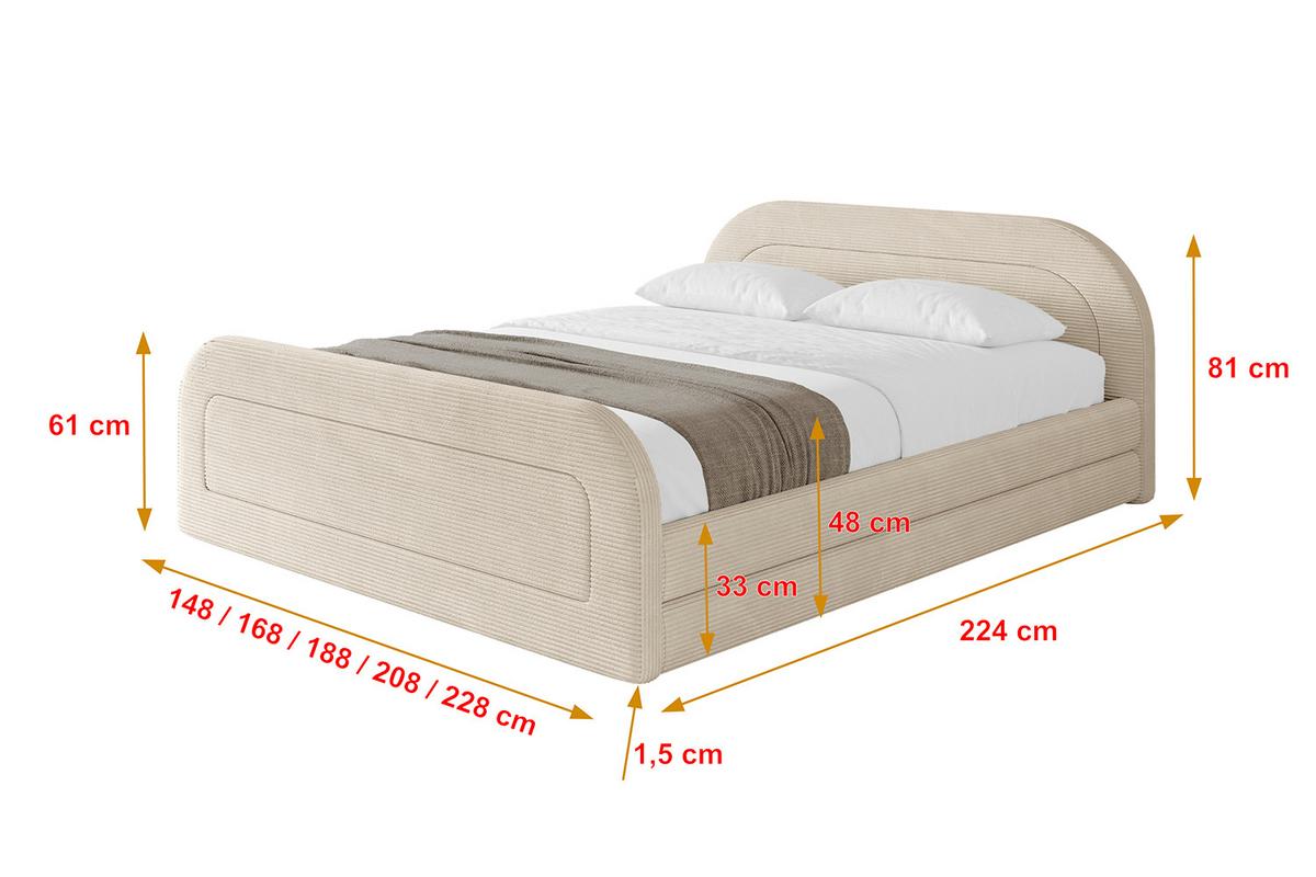 POLSTERBETT mit Bettkasten, Fußteil und Lattenrost, Boxbett ohne Matratze - LERIS-v1-Z 180x200 Beige - Creme, Holzwerkstoff/Textil (180/200cm) - ALTDECOR