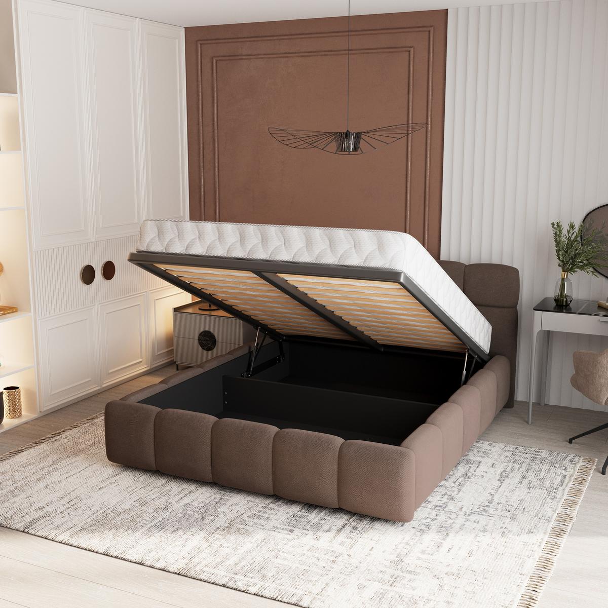 POLSTERBETT FARU SR 120x200 cm mit Bettkästen - Braun - Braun, Holz (120/200cm) - MASSENO