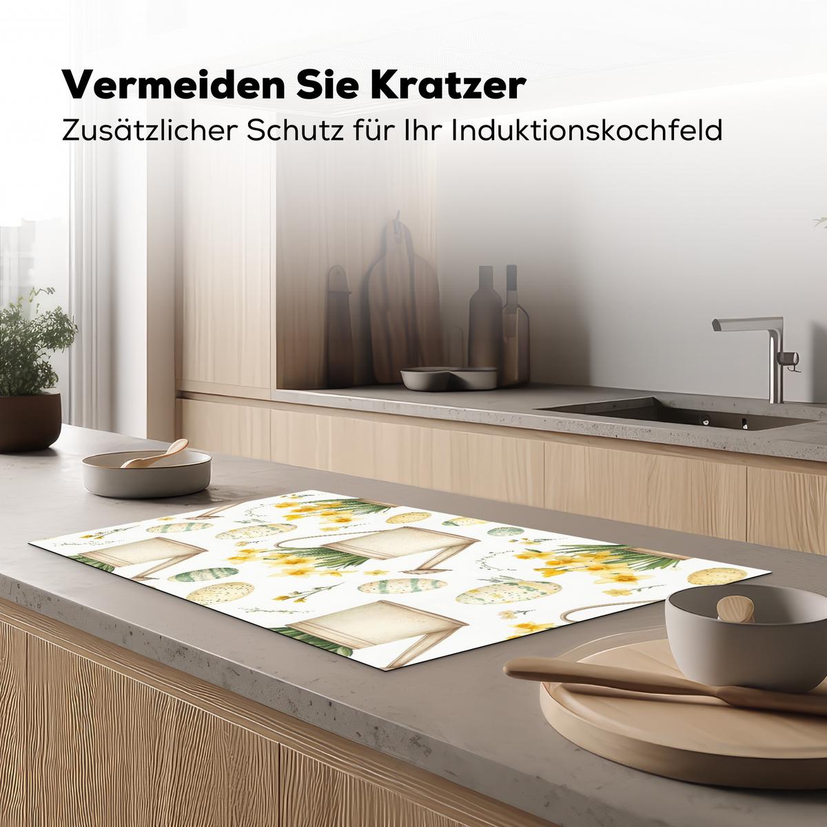 HERDABDECKPLATTE Gießkanne - Blumen - Eier Induktionsmatte 83x51 cm - Weiß, Kunststoff (83/51.5/0.2cm) - MuchoWow