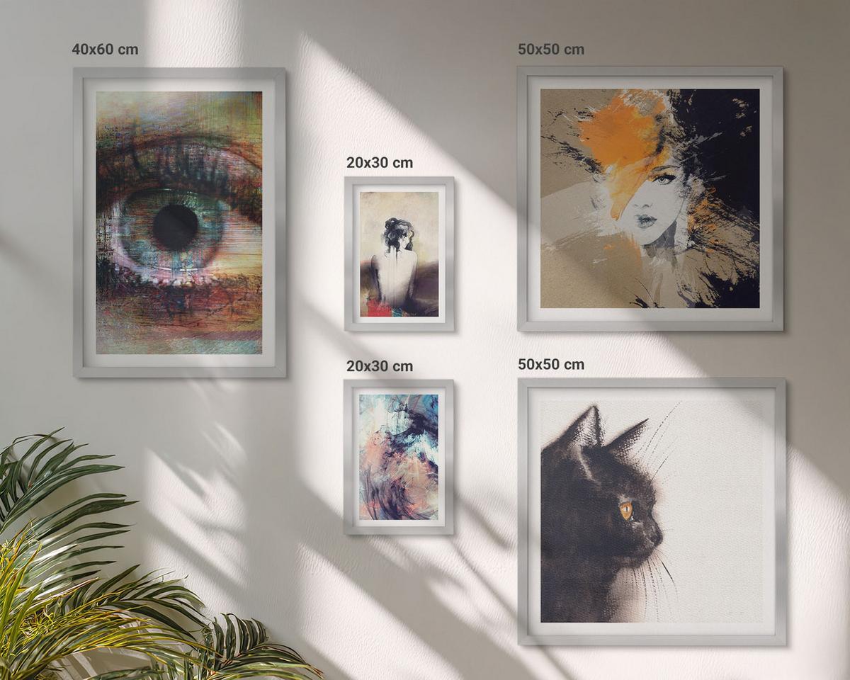 BILDER SET 5er Set - 50x50 cm & 20x30 cm & 40x60 cm Silberner Rahmen - Gelbgrau-braune Wellen - Silberfarben, Kunststoff (40/60cm) - TULUP
