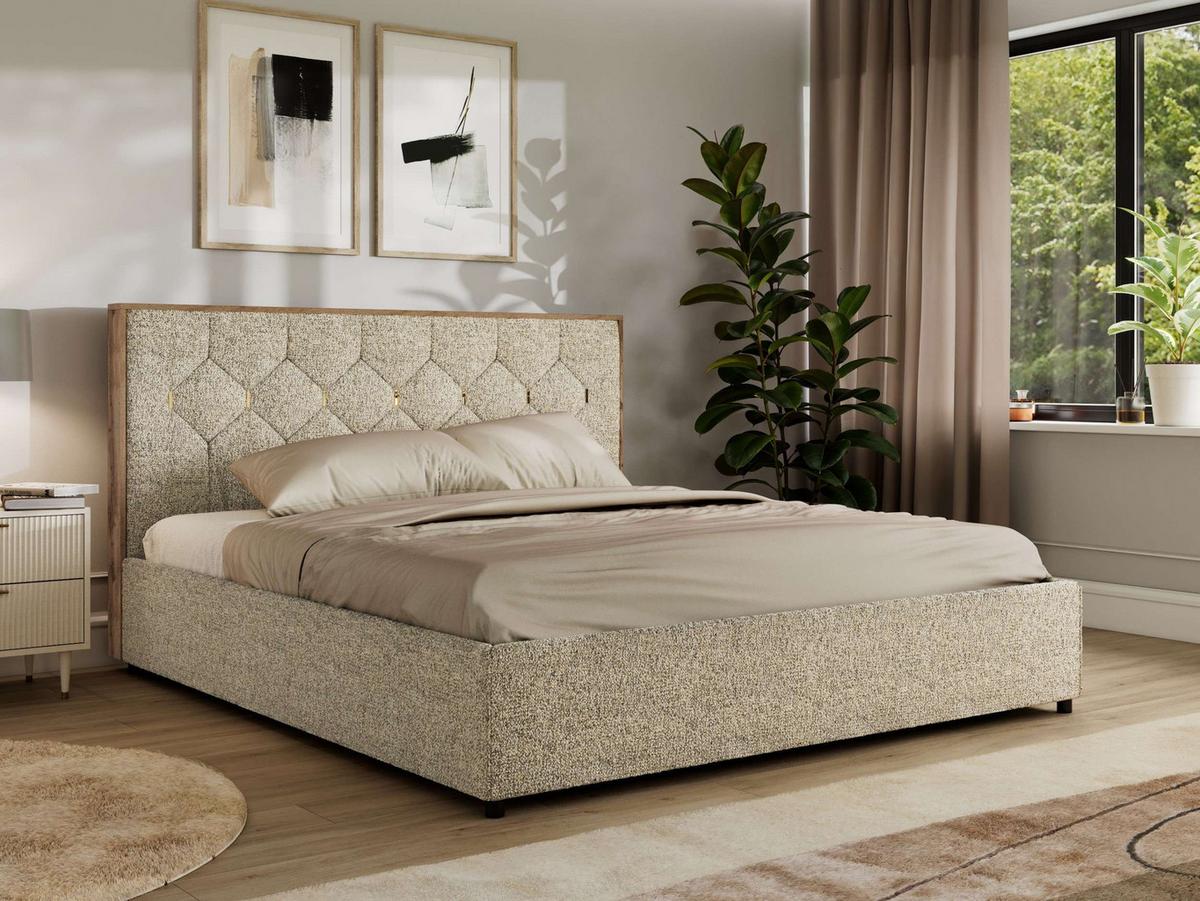 POLSTERBETT LARINO CLASSIC 140/200 - Beige Strukture - Multipocket-Matratze - Beige, Textil (140/200cm) - MKS