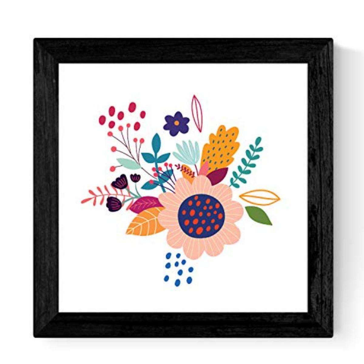 POSTER Set mit 4 bunter Blumen im skandinavischen Stil 20x20cm Rahmenlos - Klar, Papier (20/3cm) - Nacnic