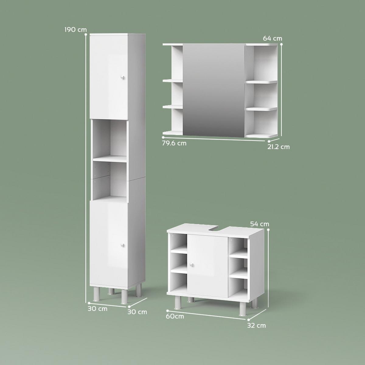BADMÖBEL-SET Fucino Weiß Hochglanz 3 Teile, mit Hochschrank - Weiß Hochglanz, Holzwerkstoff (80/64/21cm) - Livinity®