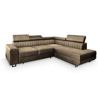 ECKSOFA NOLA R-S Beige Velours-Stoff mit Schlaffunktion - Beige/Silberfarben, Holz/Textil (253/190cm) - MASSENO