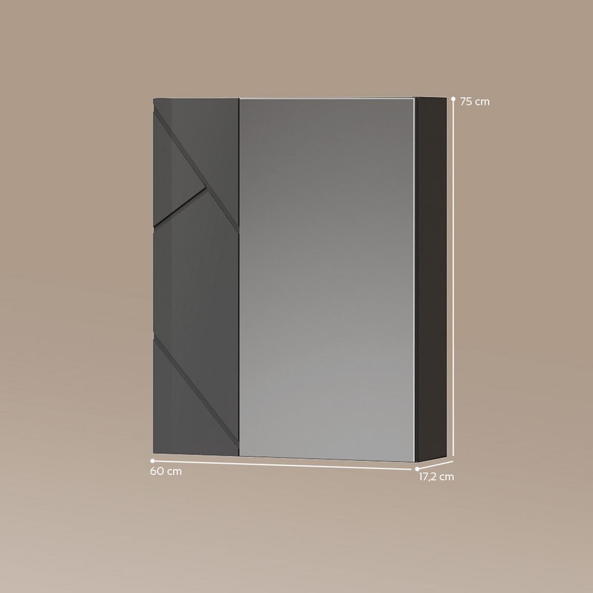 SPIEGELSCHRANK Ronco Anthrazit Hochglanz/Anthrazit 60 x 75 cm - Schwarz Hochglanz/Anthrazit, Holzwerkstoff (60/75/17.2cm) - Livinity®