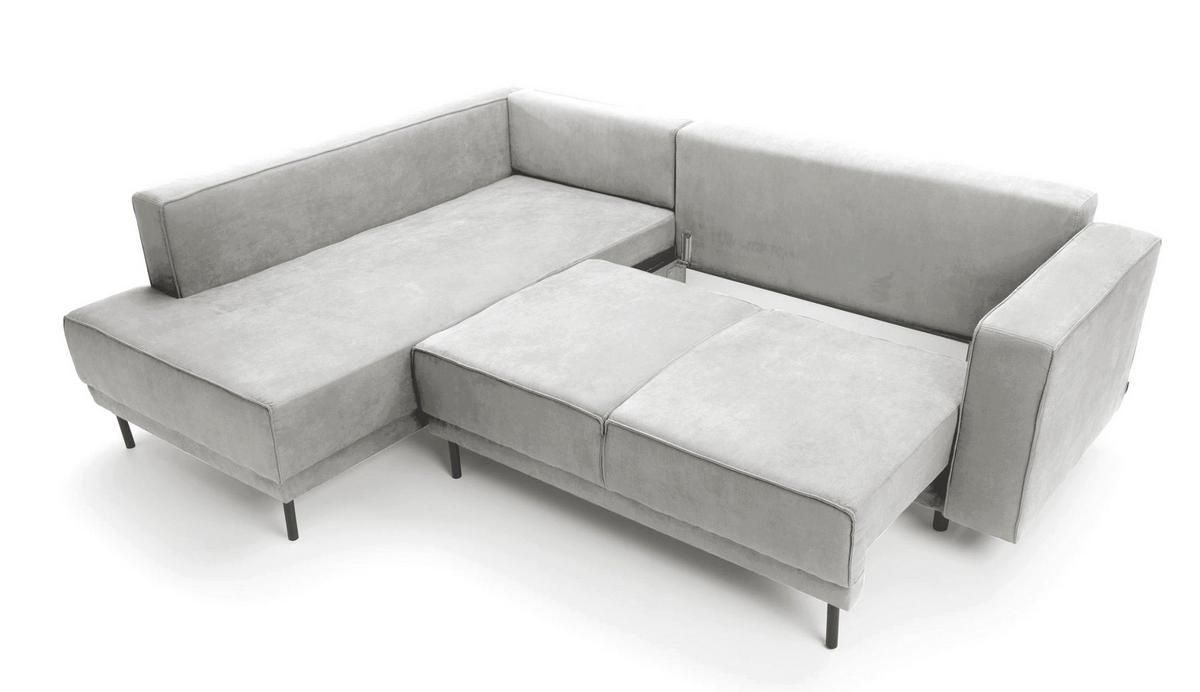 ECKSOFA Rodario Hellgrau Velours - Hellgrau/Schwarz, Textil/Metall (247/187cm) - Selsey