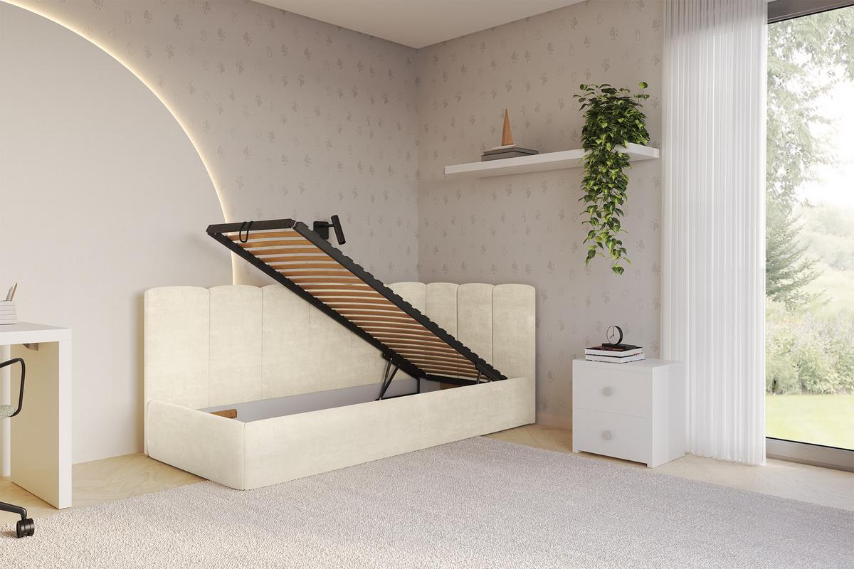 EINZELLBETT Jugendbett mit Bettkasten und Matratze H3/H4, Links - DEXY 80x200 Beige - Beige, Holzwerkstoff/Textil (80/200cm) - ALTDECOR