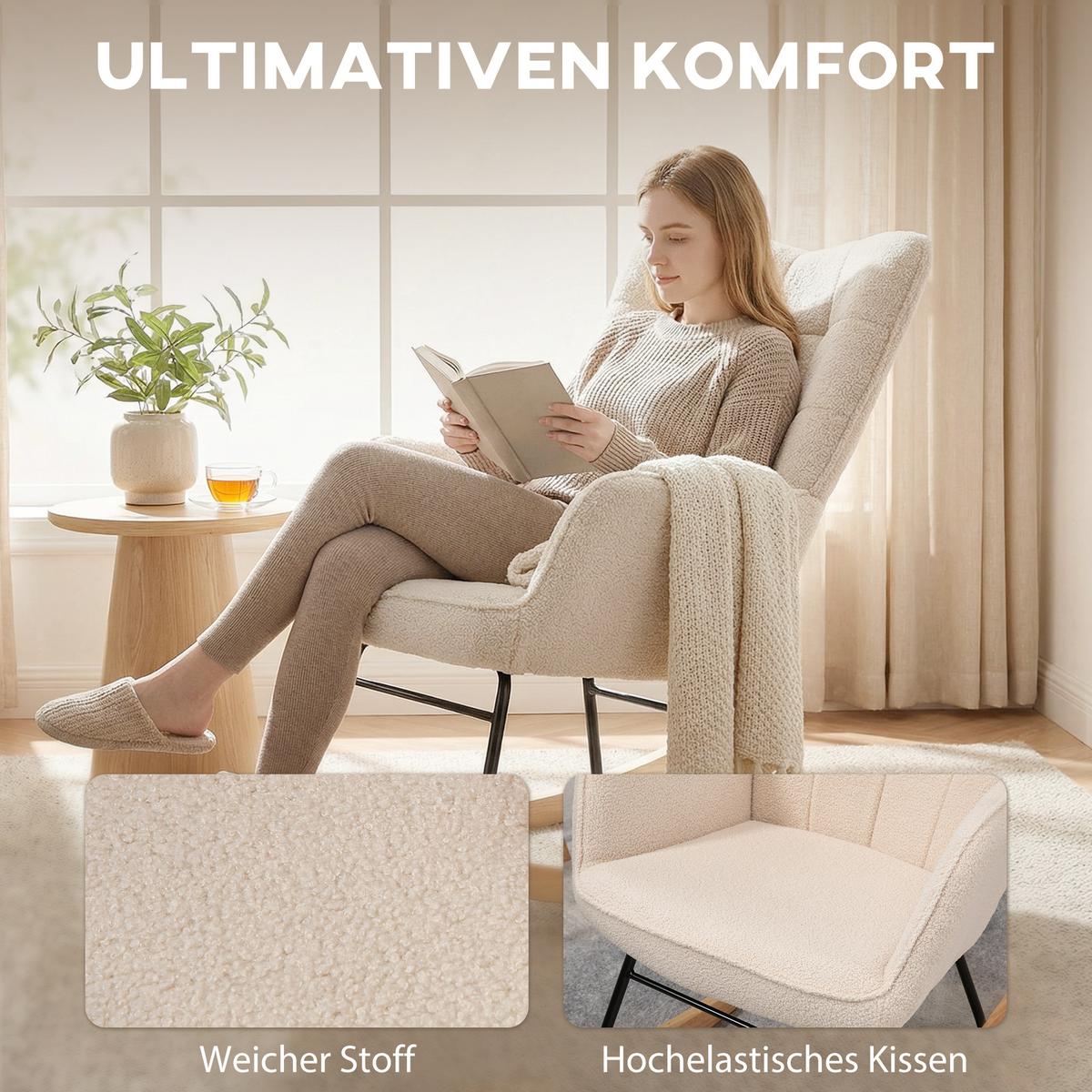 SCHAUKELSTUHL Sessel Relaxsessel bis 120 kg, Polyester, Beige 98x71x101cm - Champagner/Beige, Buchenholz/Textil (98/101/71cm) - HOMCOM