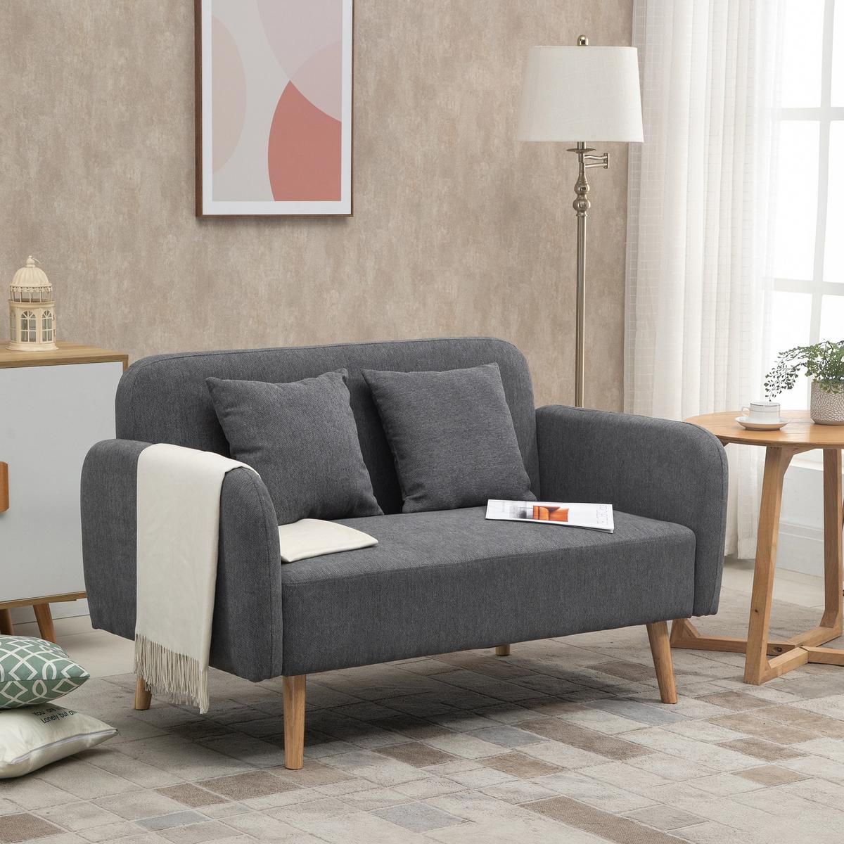 2 Sitzer Sofa, Couch mit 2 Wurfkissen, gepolsterter Doppelsofa mit Samtopik - Multicolor, Kunststoff (70/80/130cm) - HOMCOM