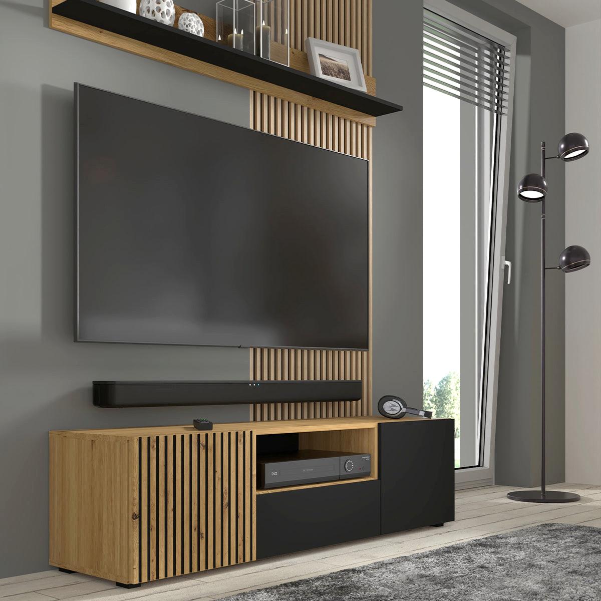 TV-MÖBEL Nera Holz und Schwarz - Braun, Holzwerkstoff (150/42/42cm) - Petits-meubles