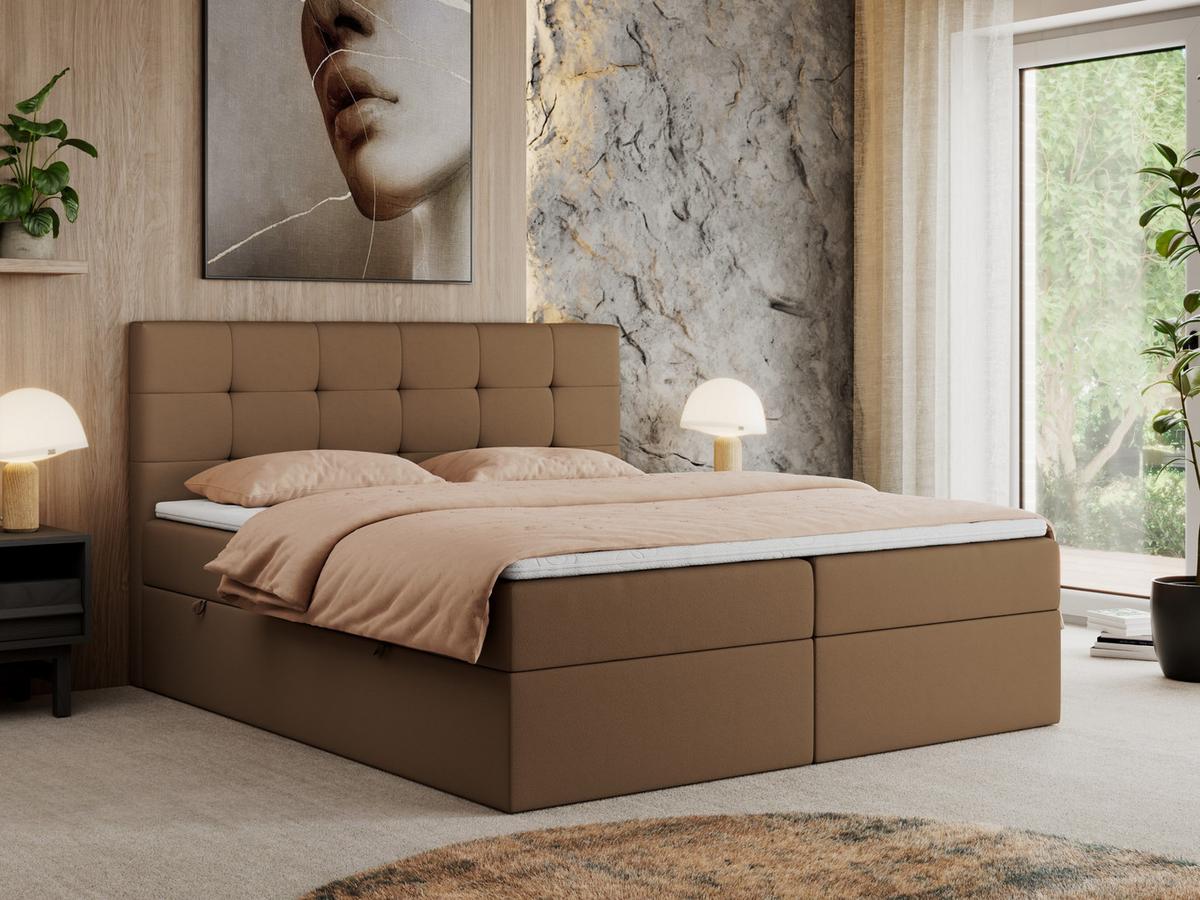 BOXBETT CENTO 200/200 Braun Kunstleder - H4 - Braun, Holz/Textil (200/200cm) - MKS